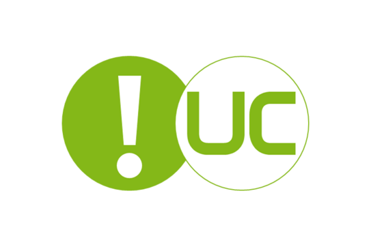 Ausrufezeichen und UC in zwei Kreisen